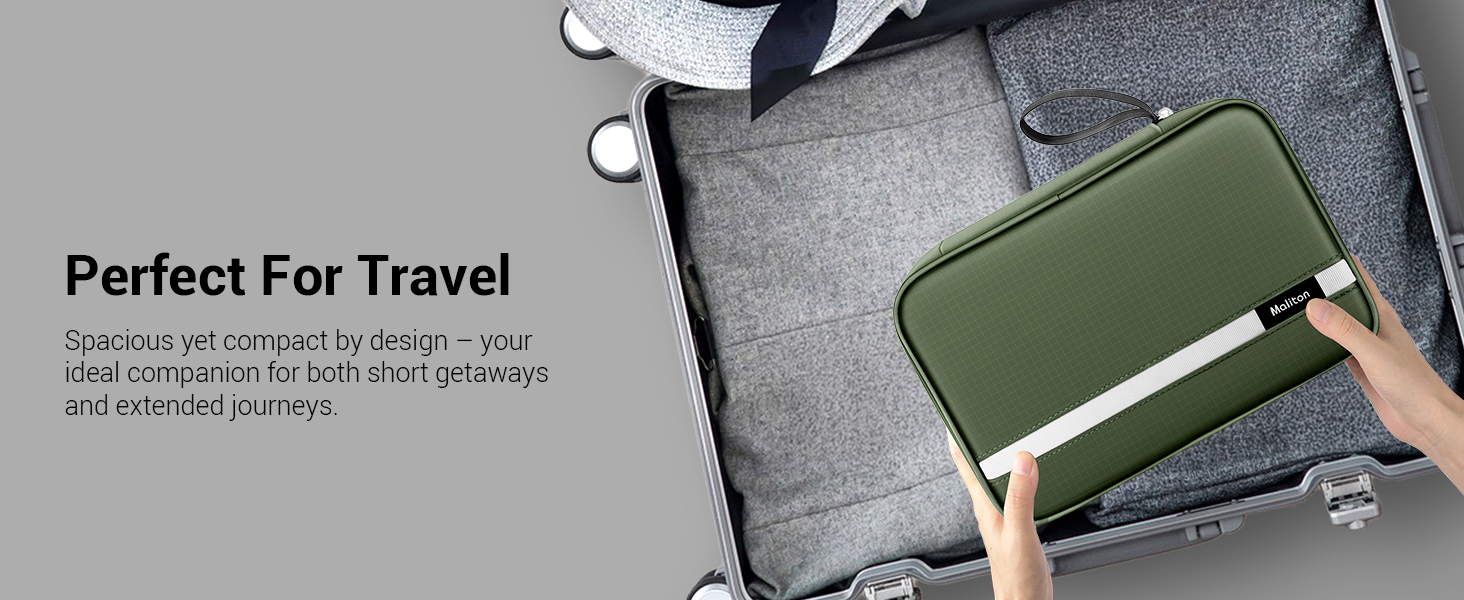 Сумка для туалетних речей Maliton: велика, водонепроникна, з 4 відділеннями | Косметичка для подорожей, спорту, плавання | Складана, компактна (Qlive-green)