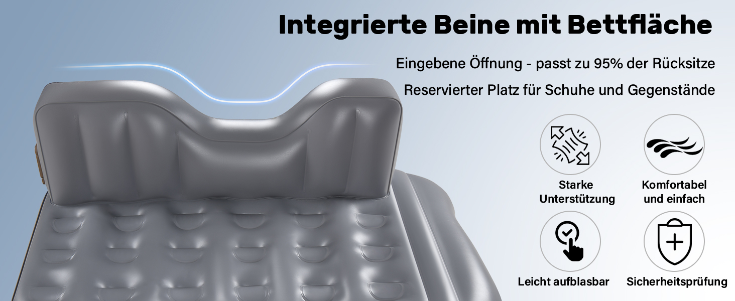 Автоматичний надувний матрац для заднього сидіння авто Coverado - сірий, універсальний, з вбудованим насосом та подушками
