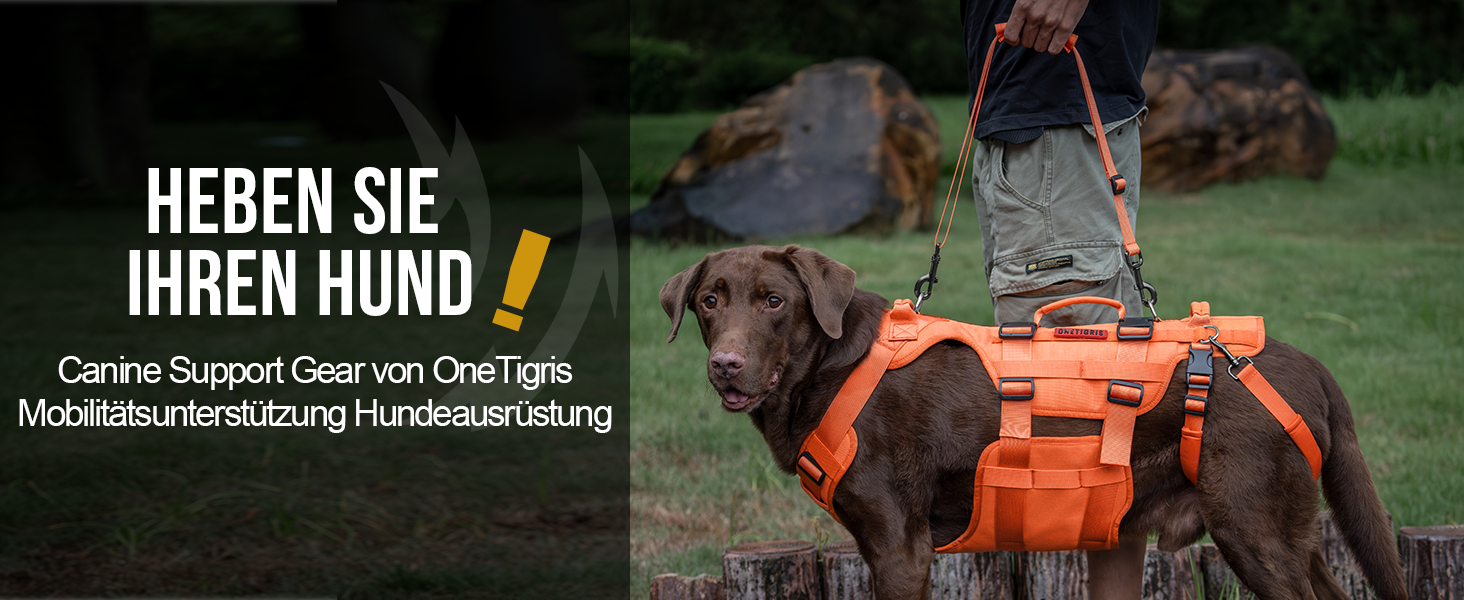 Шлейка для собак OneTigris Invictus, переносна допомога для собак середніх та великих порід, регульована, 3 ручки, для собак з обмеженими можливостями, травмованих або літніх, L (27-41 кг, обхват шиї 45-63 см, обхват грудей 68-91 см), помаранчевий