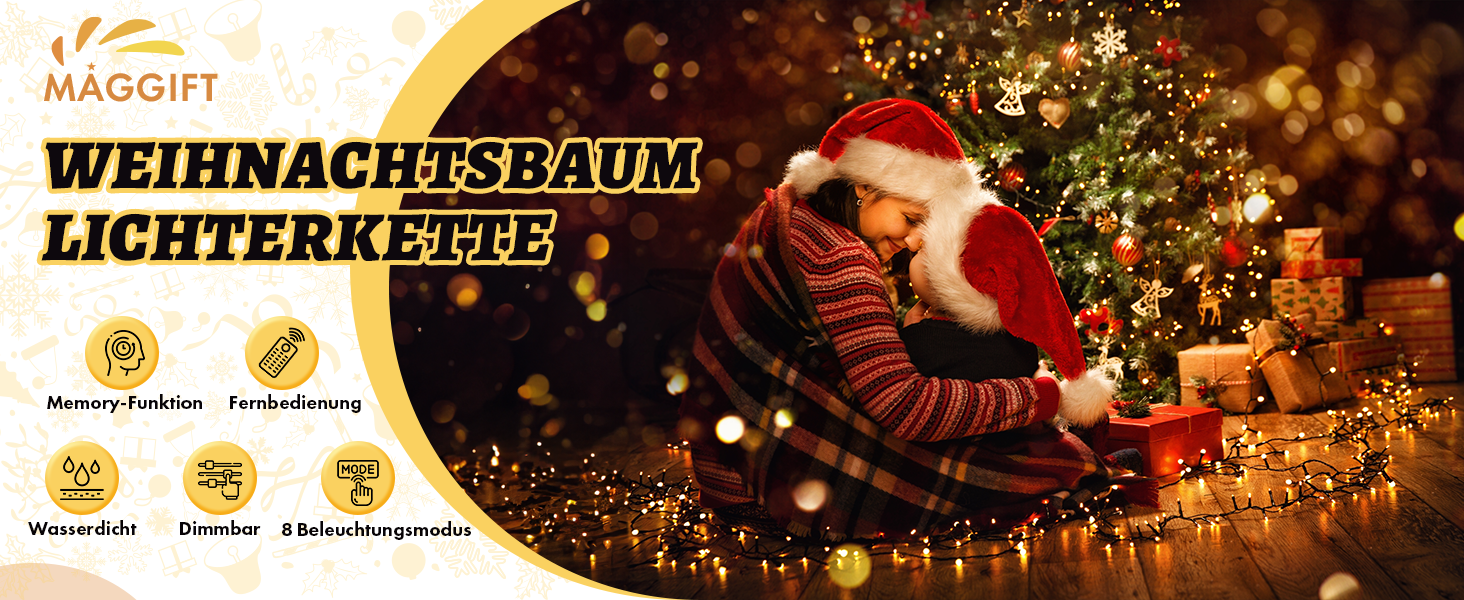 Ланцюжок прикрас MAGGIFT 20м 200 LED з вилкою/пультом/таймером/диммуванням, вологостійкий, тепле біле світло, для прикраси ялинки та декору, зовнішнє використання