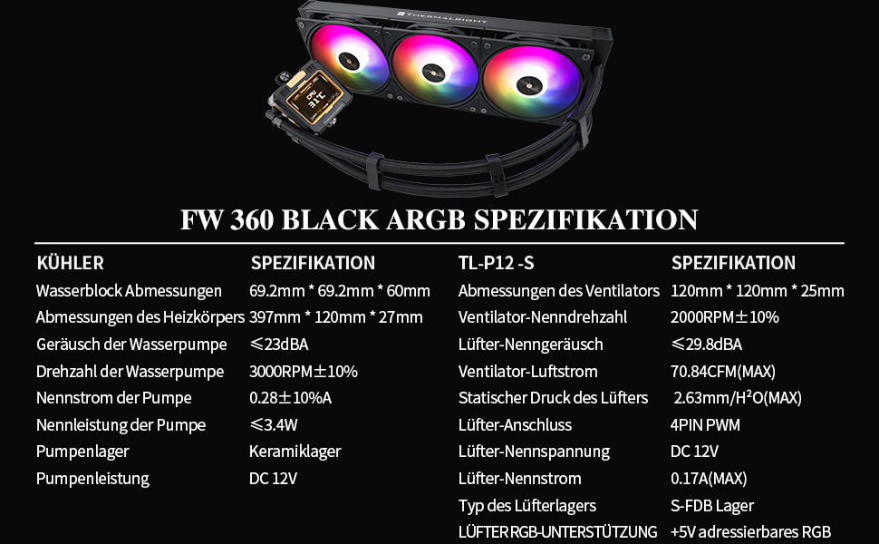Thermalright Frozen Warframe 360 - рідинна система водяного охолодження CPU з ARGB, 360 AIO, LCD-дисплей 320x240, для AMD/Intel LGA1700/AM4/AM5