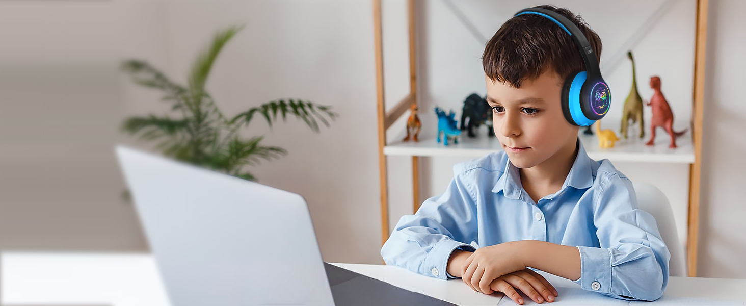 Дитячі навушники LOBKIN Bluetooth Over-Ear з сумкою, бездротові та провідні, для дівчаток, складні, регульовані, для школи та подорожей (Чорний/Синій)