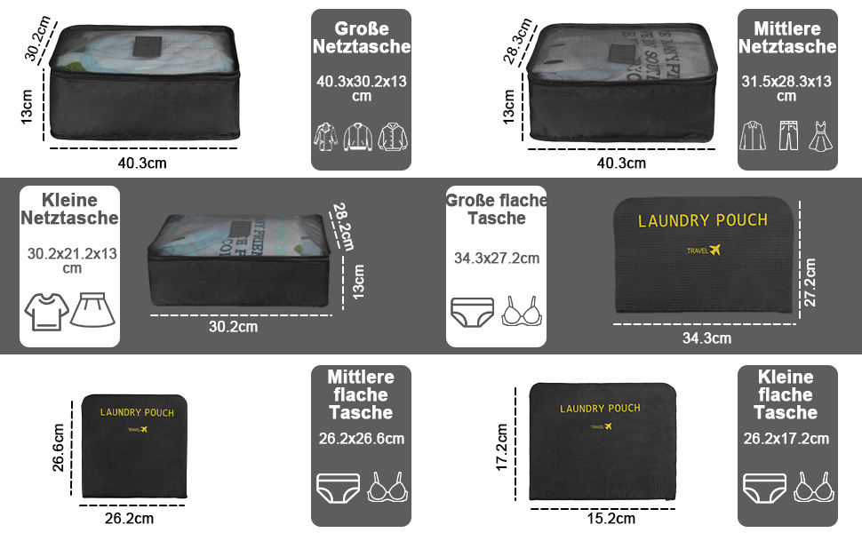 Органайзер для валізи Vicloon, набір 8/6 шт. - Packing Cubes, аксесуари для подорожей, косметичка, сумка для взуття (чорний)