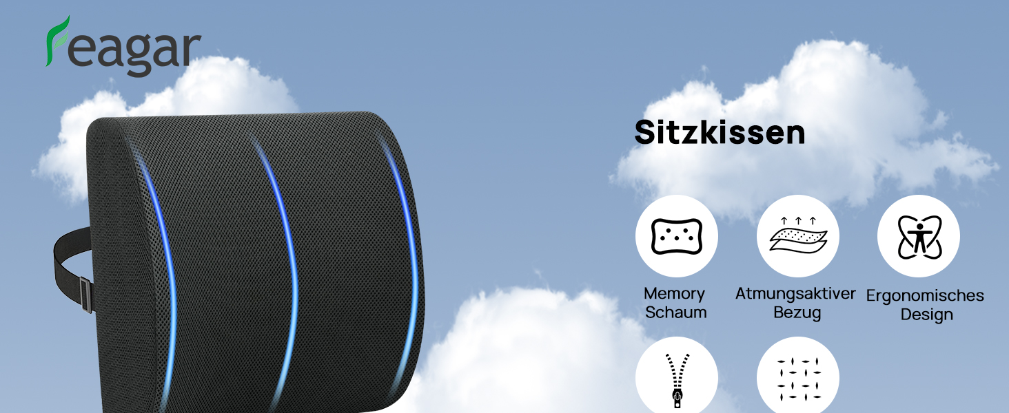 Ортопедична подушка для сидіння Feagar з memory foam, ергономічна подушка для офісного крісла, інвалідного візка, автокрісла, подушка для куприка, чорна (набір, XL (90-150 кг))