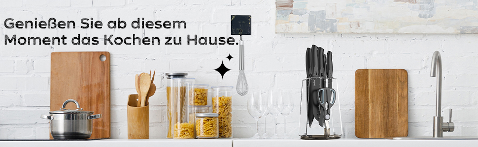 Набір кухонних ножів Messerblock Set, 8 предметів: ножі, ножиці, підставка для ножів. Ідеально для нарізання м'яса та овочів. Прозора підставка.