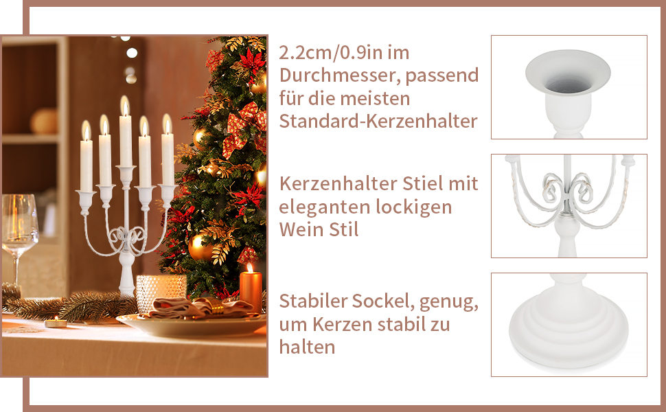 Sziqiqi Candelabra Candle Holders - 29.5 cm High, 5-Arm Candle Stand, Candle Holder for Taper Candles for Candlelight, Table Decoration, Christmas Mantel, White