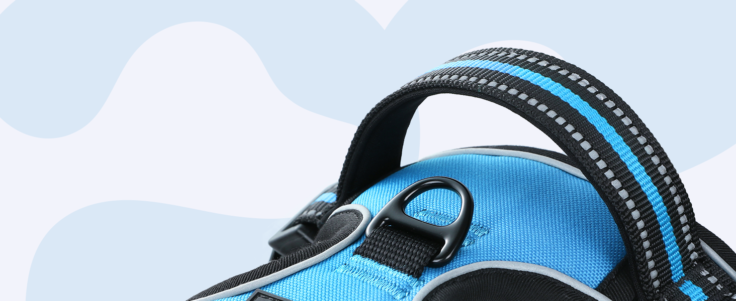 Нашийник для собак Rabbitgoo, великі породи, регульований, проти тяги, з ручкою, м'який, світловідбиваючий, блакитний, L (XL, 1 шт.)