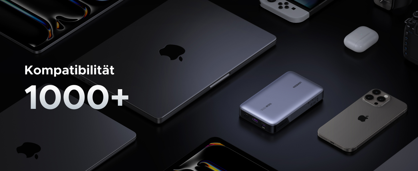 Power Bank UGREEN Nexode 100W, 20000mAh, 3 USB-C, цифровий дисплей, сумісний з MacBook, iPhone, Galaxy, Dell