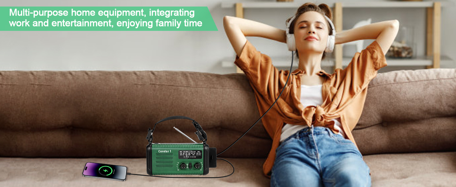 Радіо Kurbelradio 20000mAh сонячне з ручним заводом, AM/FM, SOS, LED-ліхтарик, USB зарядка для телефону, аварійне живлення, зелений