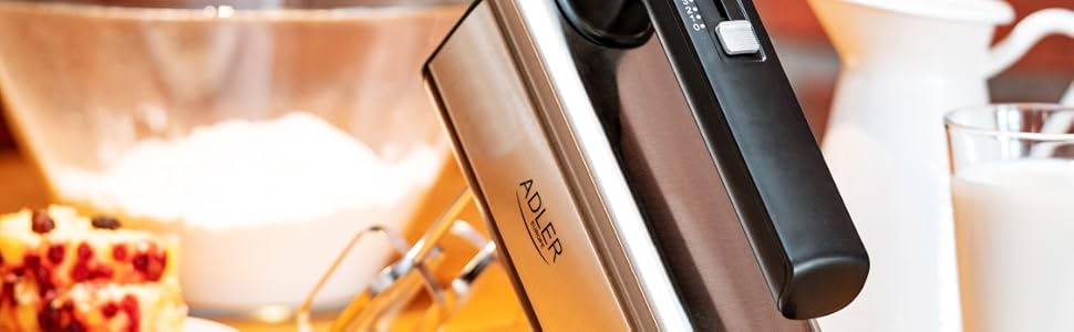 Ручний міксер ADLER AD4225, 800W, 5 швидкостей, турбо-режим, з нержавіючої сталі, для тіста та мусів