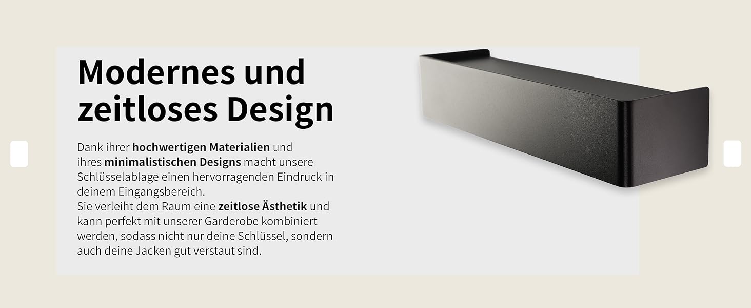 Ключниця настінна Designfabrik Hamburg: сучасний органайзер для ключів з полицею, металевий тримач для ключів у мінімалістичному дизайні для передпокою та коридору, чорний колір
