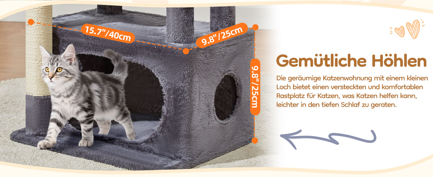 Дерев'яний кігтеточки Taoqimiao Klein 98 см - котячий будиночок з корзиною та 4 стовпчиками, MS029SW (темно-сірий)