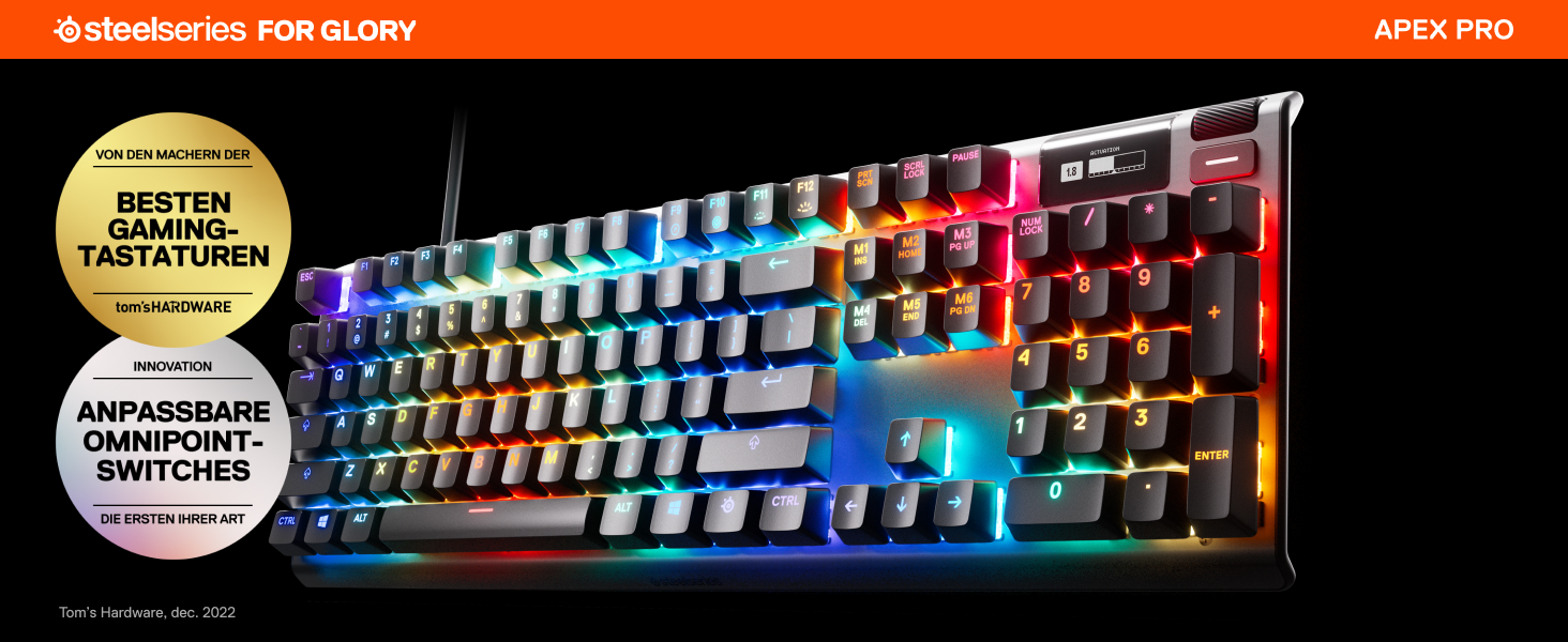 SteelSeries Apex Pro HyperMagnetic - Ігрова клавіатура з OLED-дисплеєм та RGB підсвічуванням (QWERTZ)