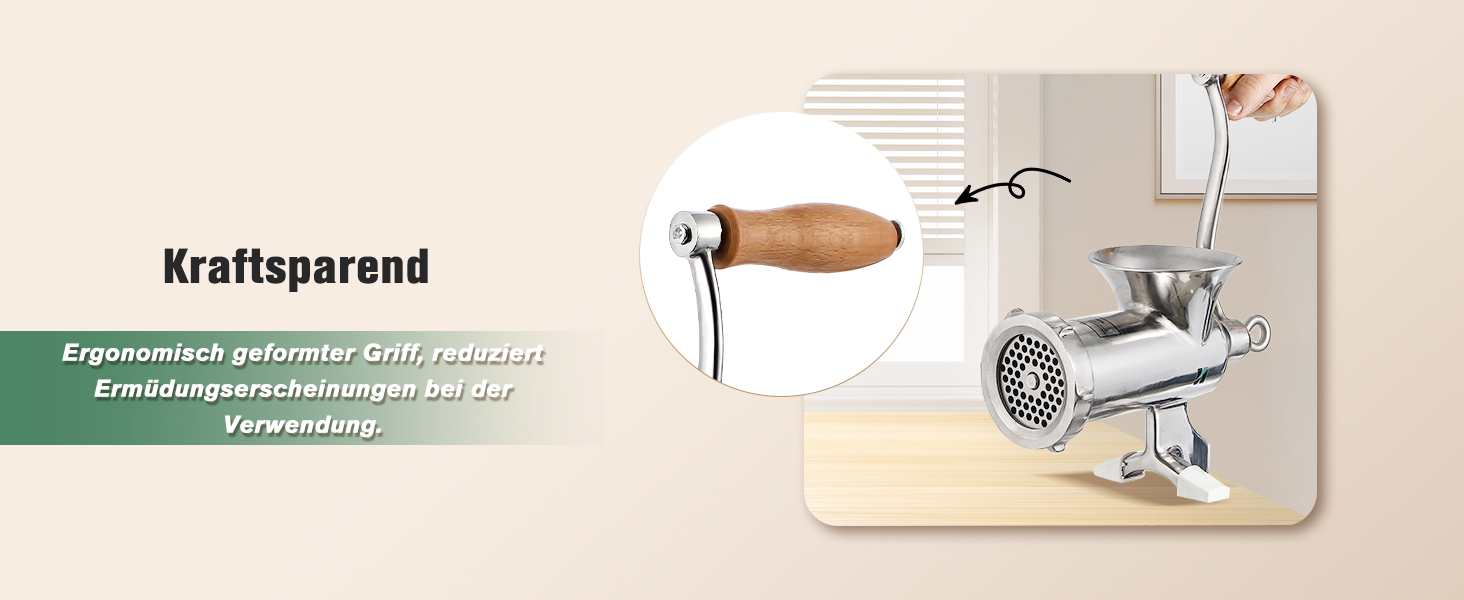 М'ясорубка ручна Huanyu з нержавіючої сталі, насадки для ковбас та печива, миється в посудомийній машині (№8, №10)