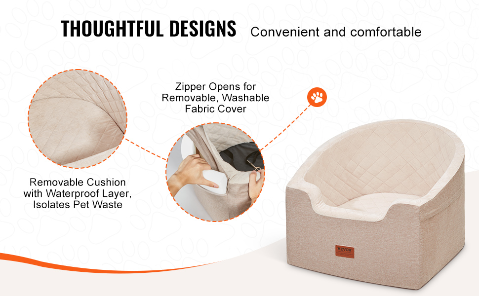 Автокрісло для собак VEVOR, 560x508x410 мм, з кишенею, страхувальним ременем та м'якою підкладкою, для собак малого та середнього розміру до 25 кг, світло-коричневе