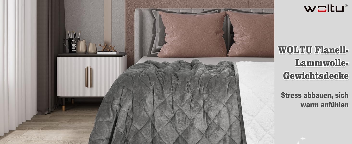 Вага ковдра WOLTU для дорослих, терапевтична ковдра з склокульками, 9 кг, 150x200 см, чорний/сірий, з фланелі Sherpa, проти стресу