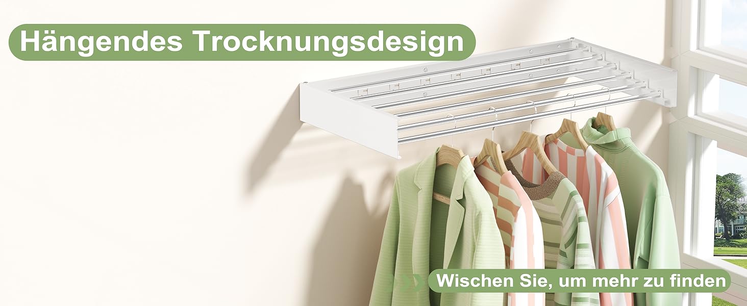 Настінна сушилка для одягу 32' (80 см), Складна, Біла. Для дому, з шаблоном для монтажу