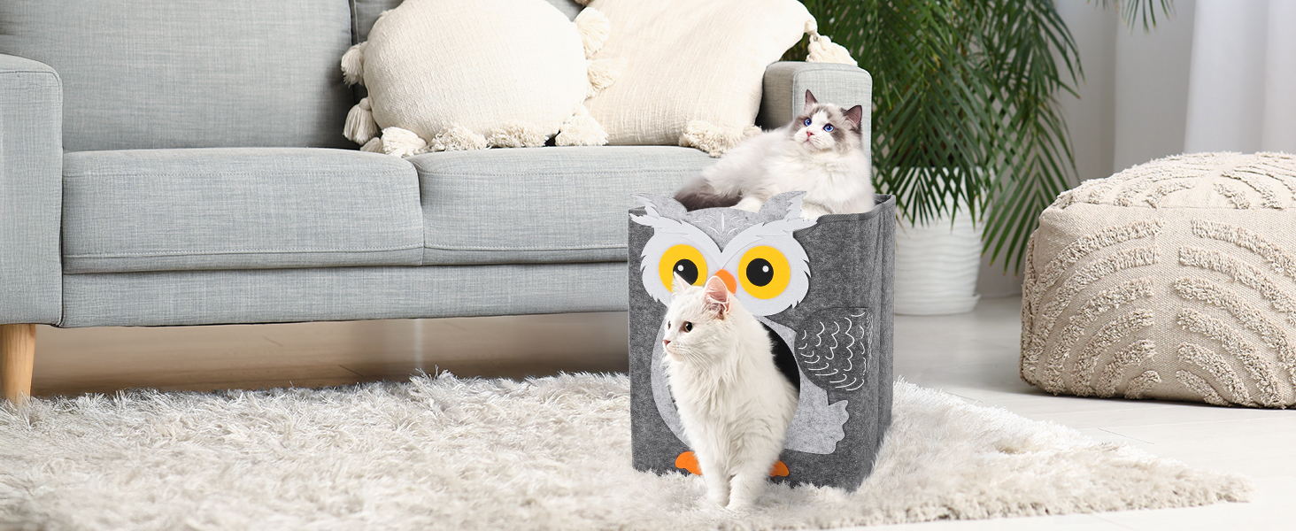 Кігтеточка-будиночок для котів Dripex з 2 поверхів, філц, з подушкою, 30 x 35 x 35 см (Сова)