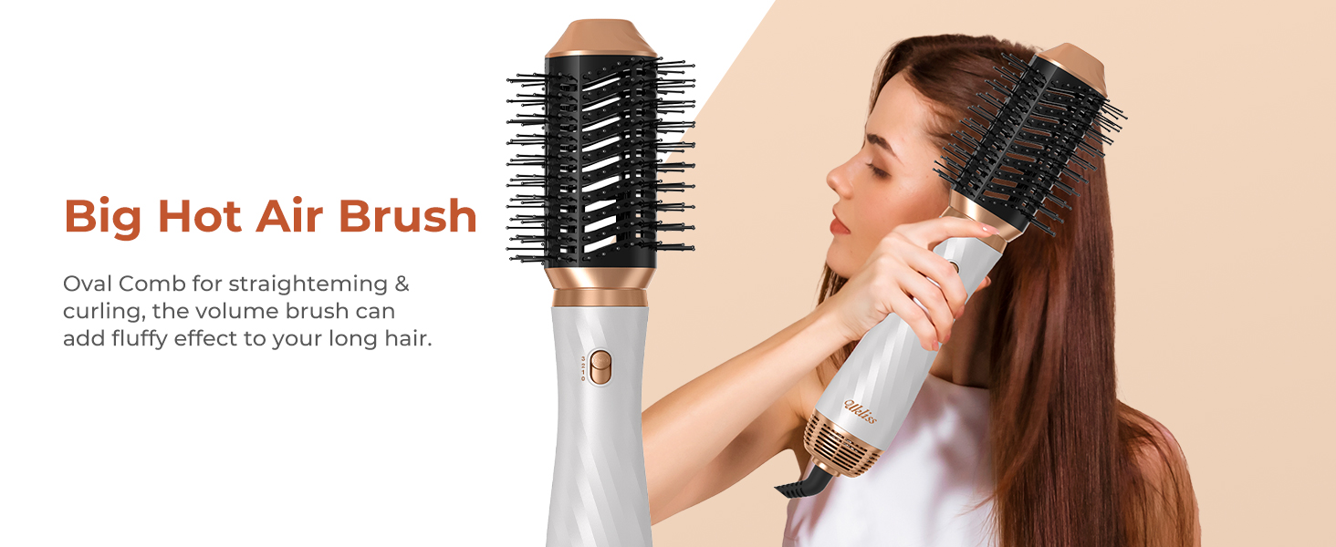 UKLISS 6-в-1 Стайлер для волосся з феном Pro, Набір для укладання волосся: плойка, випрямляч, фен, щітка для укладання, автоматична завивка, іонізація, Airbrush, подарунковий набір для жінок, блакитний (золотий)