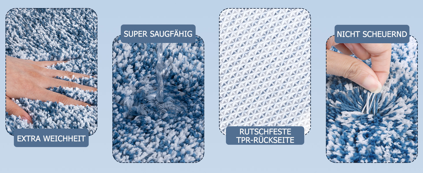 Pauwer Microfiber Bath Mats & Rugs - Plush, Absorbent, Non-Slip - 60x120 cm - Washable Bathroom Rugs for Bedroom, Living Room, Blue