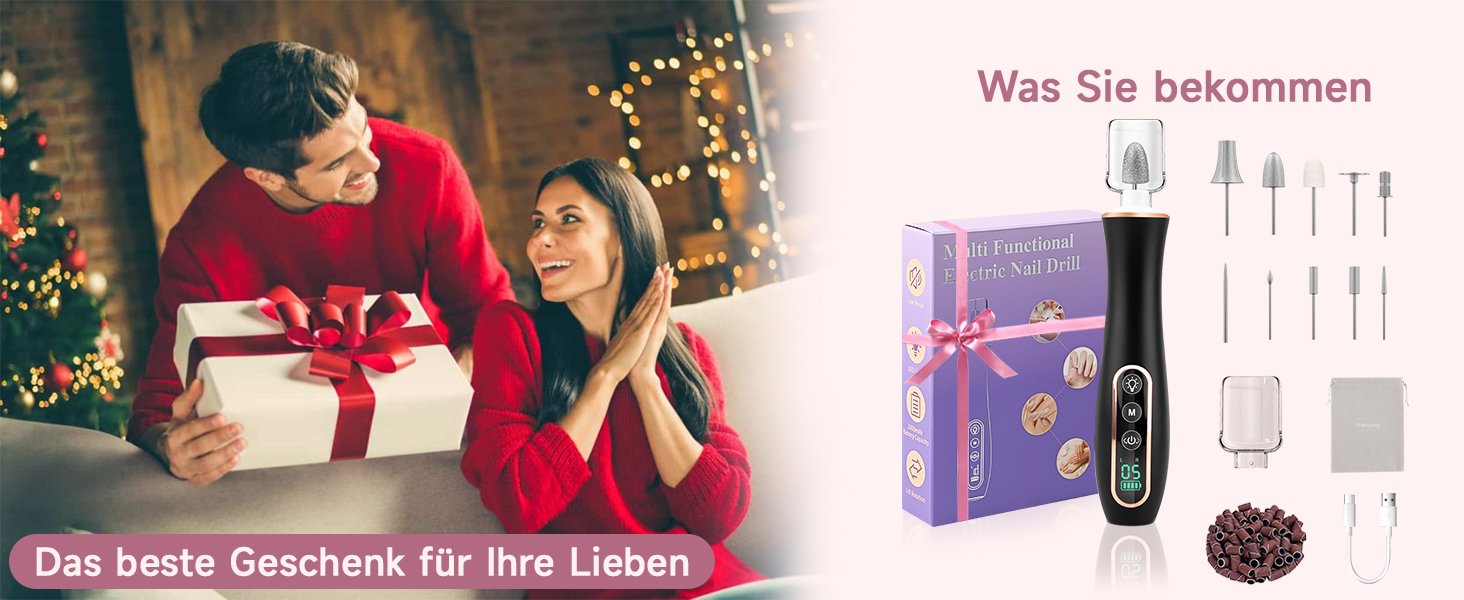 Електричний набір для манікюру Karrong: бездротовий фрезер з 10 насадками, LED-підсвічування, для гель та акрил