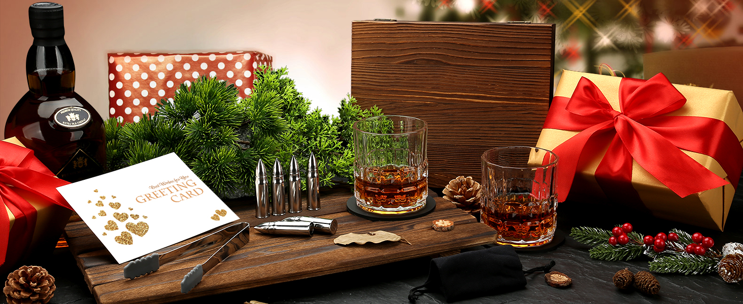 Набір віскі Sovyime: 2 склянки та 6 каменів для віскі. Подарунок для чоловіків, на день народження, річниця, для партнера, батька