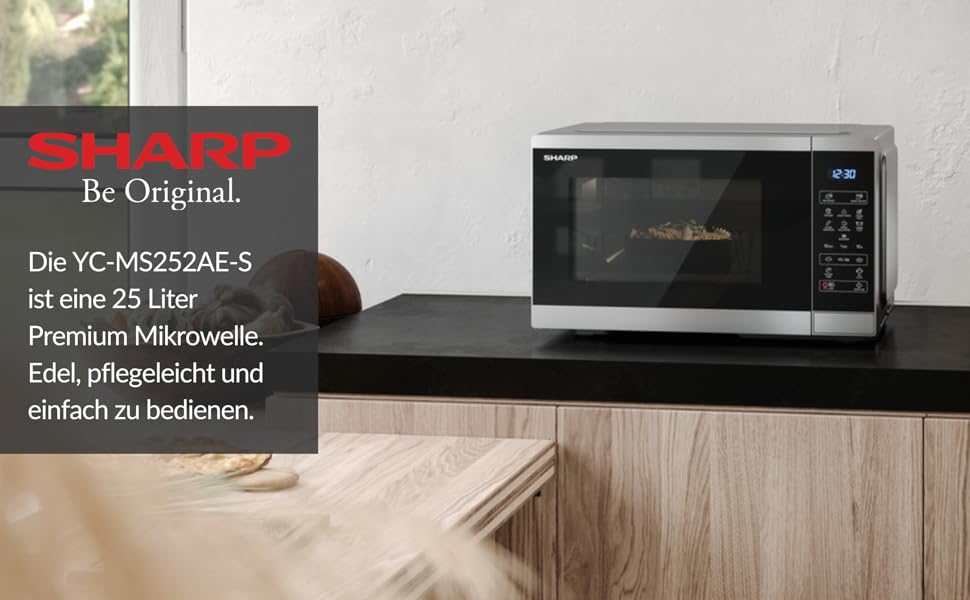 Мікрохвильова піч SHARP YC-MS252AE-B: 25 літрів, 900W, цифровий дисплей, срібна