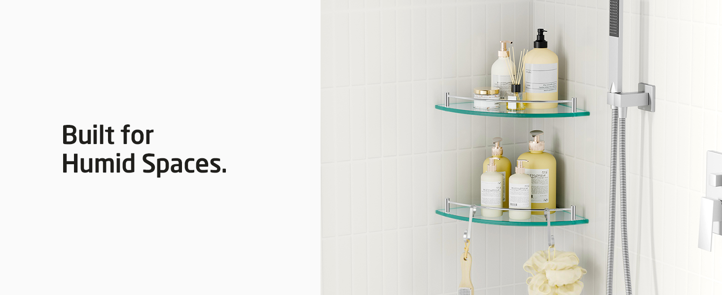 Скляна поличка для душу/ванної кімнати KES, скляна поличка для душу, поличка для ванної кімнати, нержавіюча сталь SUS304, BGS101A--P, щітка, 2 шт.