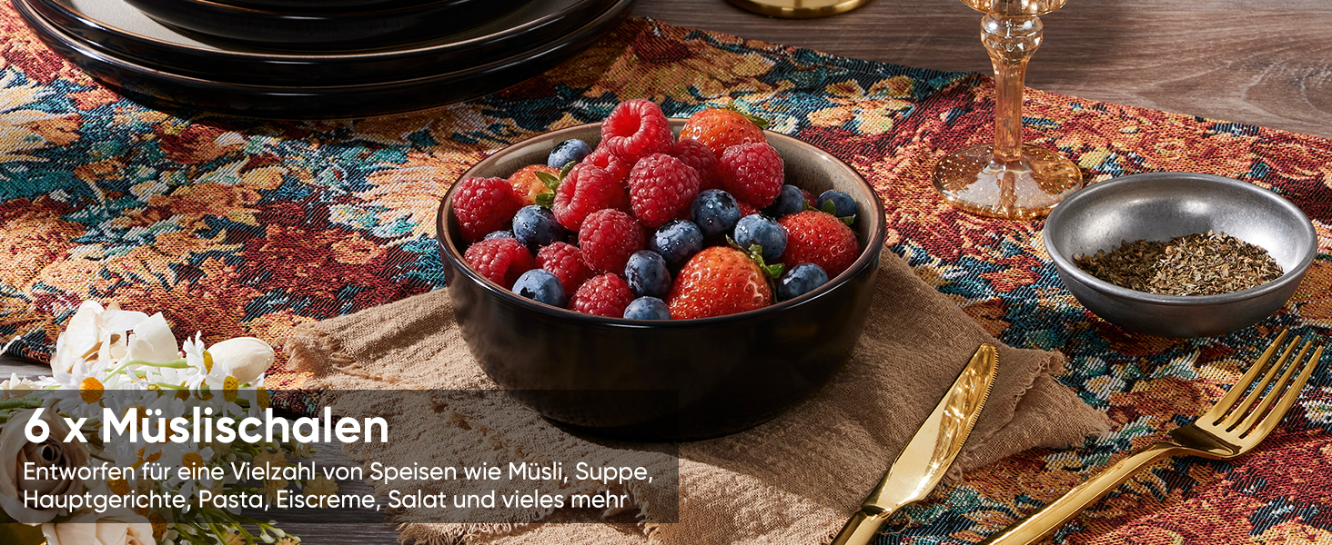 Набір посуду HaWare на 6 осіб, 18 предметів: тарілки, десертні тарілки, миски. З реактивною глазур’ю, стійкий до миття в посудомийній машині та використання в мікрохвильовій печі, бежевий колір.