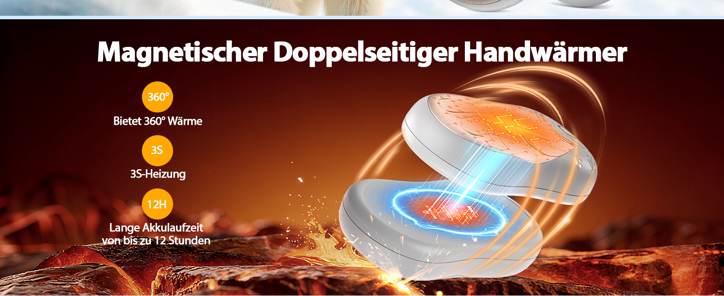 Електричний гріє для рук OUTJUT 2 шт., 12000mAh з магнітом, USB, для спорту на відкритому повітрі, бічне нагрівання, білий