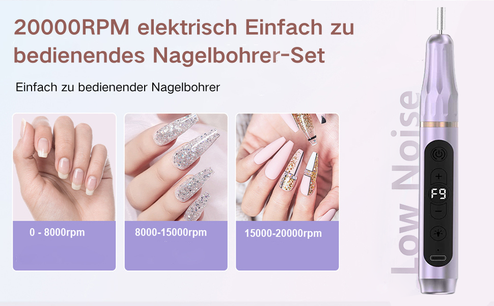 Портативний фрезер для нігтів бездротовий 12 в 1 Професійний електричний набір для манікюру та педикюру USB, перезаряжається, 9 швидкостей, 20000 об/хв, срібний