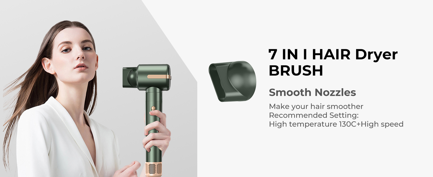 Atopskins Hairstyler: Фен-щітка 7-в-1 для створення зачісок, 110000 RPM, з іонізацією, дифузором, локонами, об'ємом, випрямленням, для волосся, зелений