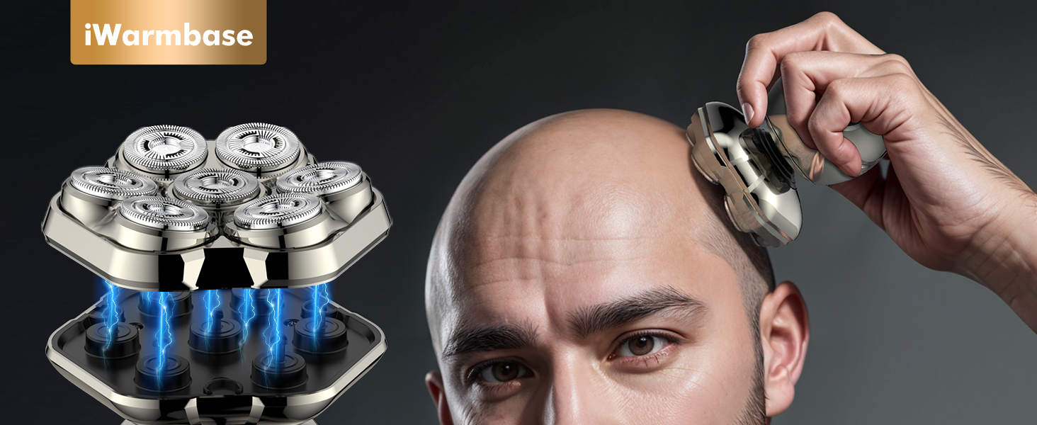 Електричний голкострум для гоління голови чоловічий 6-в-1 з плаваючою голівкою 7D, IPX7, вологостійкий, з тримером для носа - ідеальний для подорожей