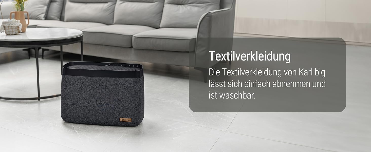 Зволожувач повітря Stadler Form Karl big - тихий, потужний, для приміщень до 100 м², з керуванням через додаток, чорний