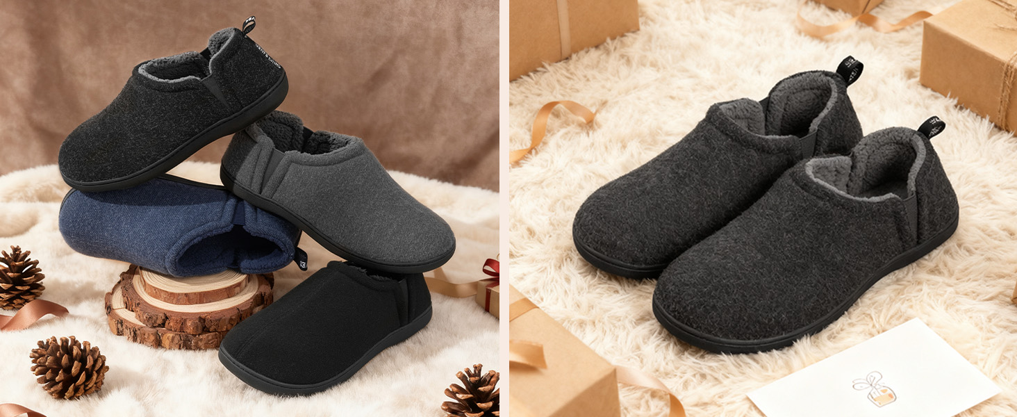 Чоловічі халапи з штучної вовни Snug Leaves з піною Memory Foam, антиковзаючі, теплі, з штучним Sherpa, з еластичними вставками (46/47 EU, темно-синій)
