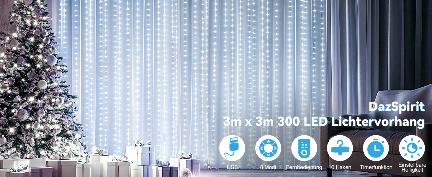 Льодогенератор 3Mx3M 300 LED, USB, з пультом та таймером, для декору приміщень, водонепроникний, білий