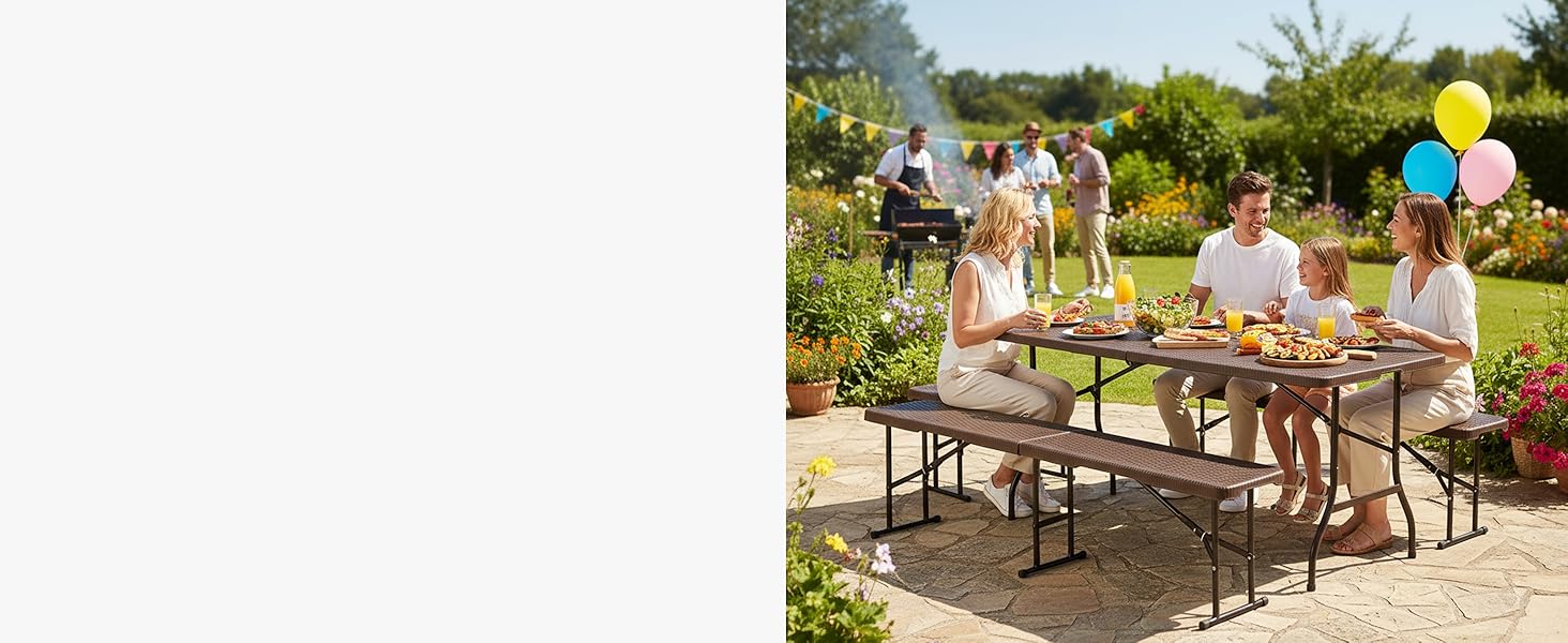 Стіл-буфет Floordirekt Buffettisch: розкладний пластиковий стіл 183x76 см з ручкою для перенесення, для саду, тераси, балкону, кемпінгу (на 6 осіб)