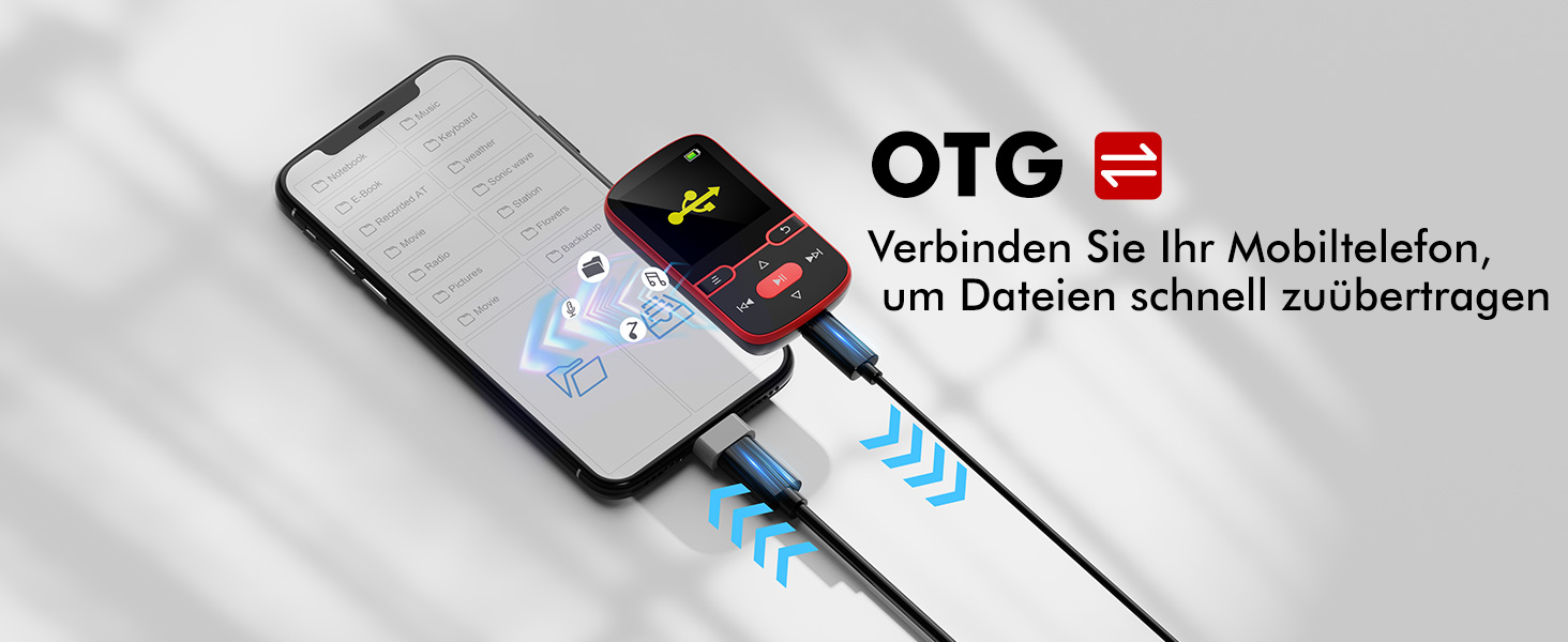 MP3 плеєр 64GB Bluetooth 5.3 з кліпсою, Hi-Fi, для спорту, з FM-радіо, диктофоном, крокоміром, підтримка картки до 128GB, червоний