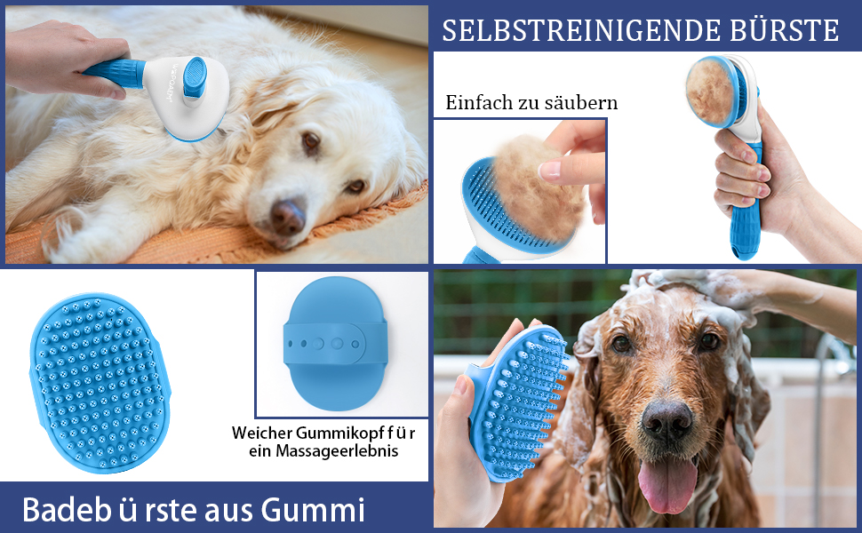 Набір щіток для собак, 5 шт. для грумінгу, самоочищувані, для великих та середніх собак, котів та дрібних тварин, для довгої та короткої шерсті, зменшує випадання шерсті, блакитний