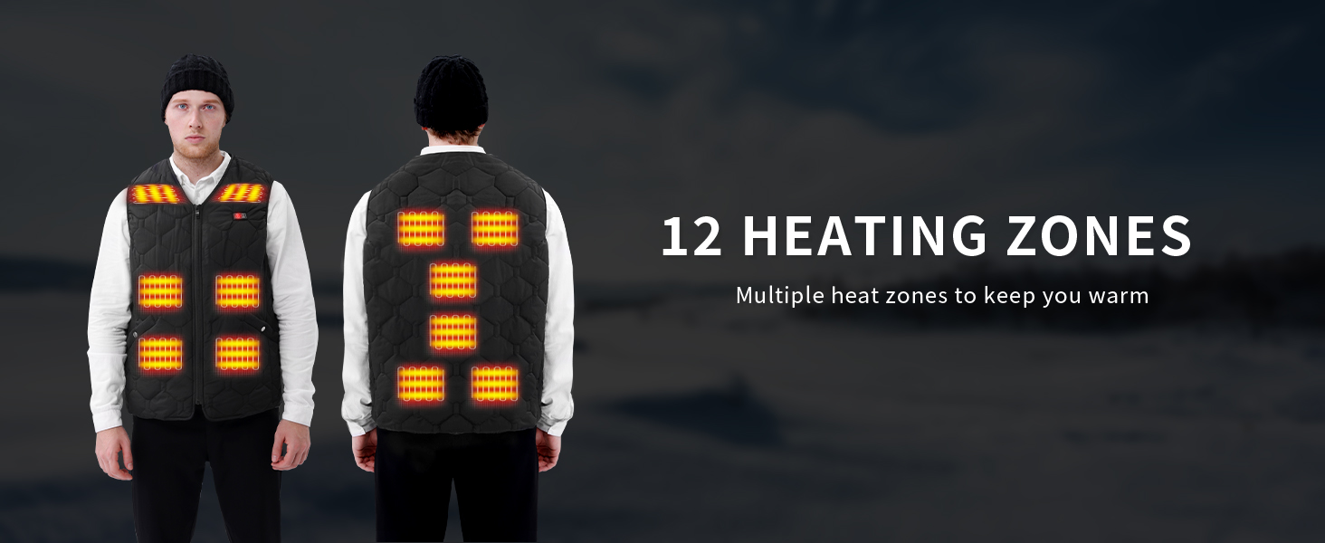 Електрична гріюча жилетка для чоловіків Rrtizan з акумулятором 10000mAh, 15 зон нагріву, 3 режими температури, чорна, XL