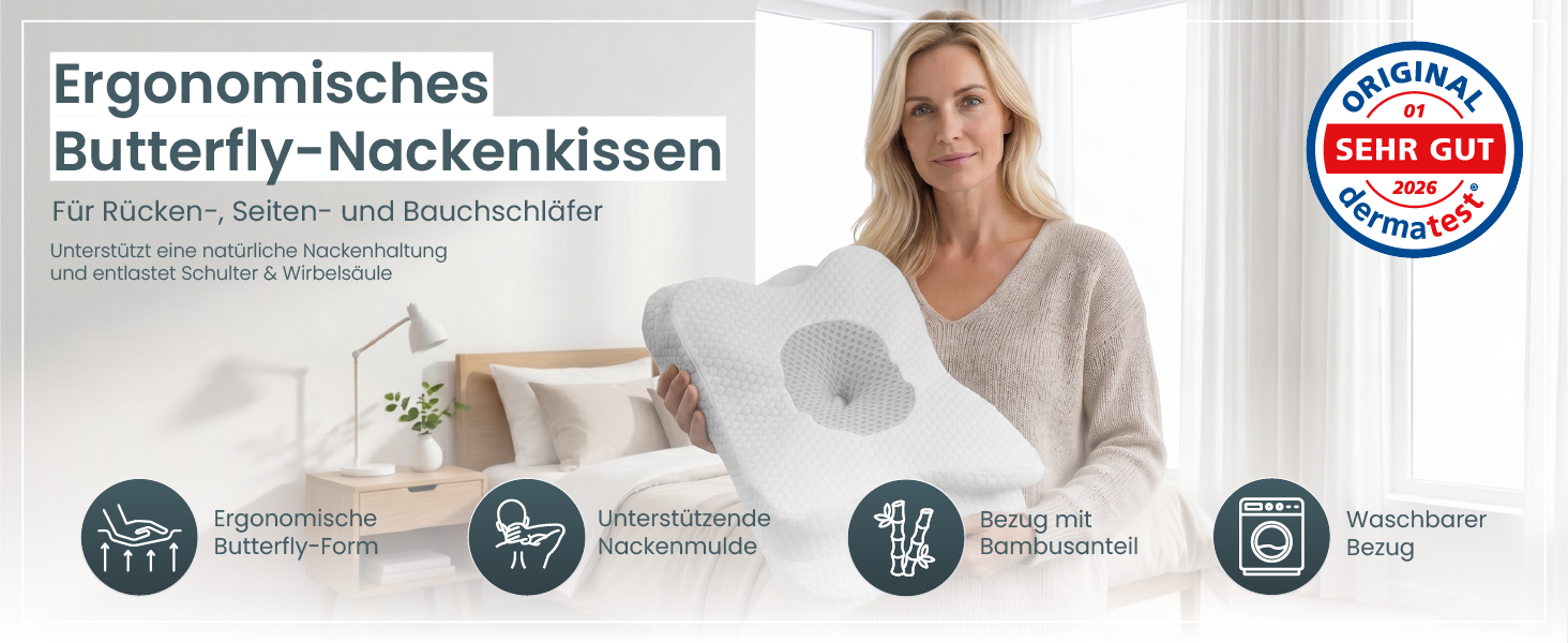 Анатомічна подушка Gentle North з ефектом пам'яті (Memory Foam) для всіх позицій сну, з бамбуковим чохлом що миється, світло-сіра