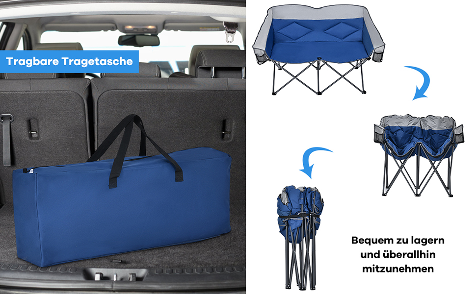 Кемпінговий стілець COSTWAY для двох осіб: складаний стілець з м'яким сидінням, спинкою, підлокітниками та тримачем для напоїв, вантажопідйомність 226 кг