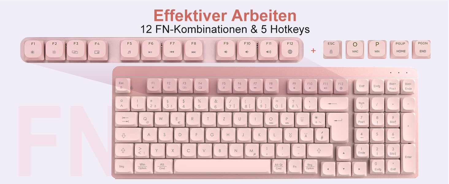 Leadsail FA98 Бездротова Механічна Клавіатура та Миша, 98 Клавіш, QWERTY, Рожевий Колір, 1600 DPI для PC, MacOS, Windows