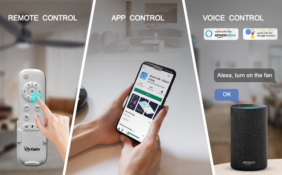 Стеляний вентилятор Ovlaim з підсвічуванням та пультом керування, Smart вентилятор, зимовий режим, DC мотор, сумісний з Alexa/Google Home, 142 см, білий