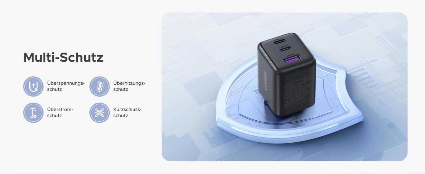 Зарядний пристрій UGREEN 30W USB-C з 3 портами GaN II для iPhone, iPad, Galaxy, Pixel - Швидка зарядка PD