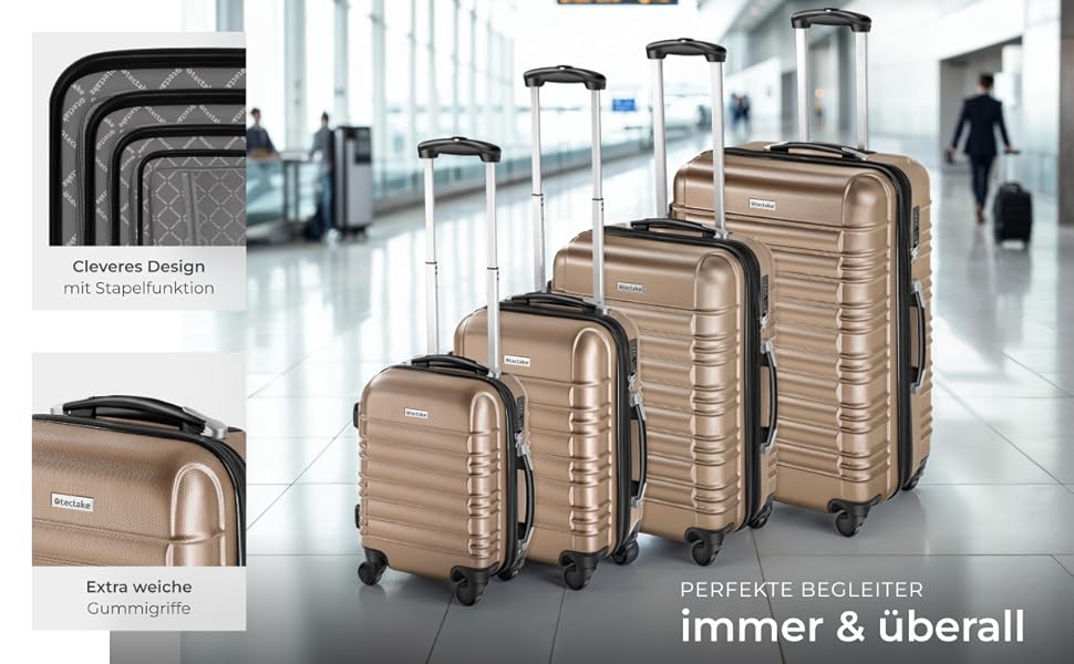 Набір валіз Tectake® 4 шт. з TSA замком, жорсткий корпус, набір валіз-роликів, ABS, 4 колеса, поворот на 360°, телескопічна ручка - зелений (шампань)