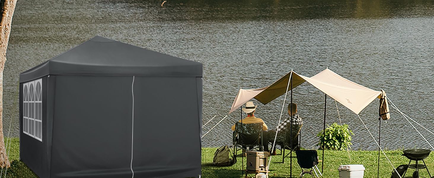 WOLTU Pop-Up Pavilion, Waterproof Folding Pavilion, Sun Shade Event Pavilion with Side Walls, Garden Pavilion for Patio, Camping, Festival, Pagoda Tent from Oxford Fabric and Metal Frame, 3 x 3 m (Anthracite)
