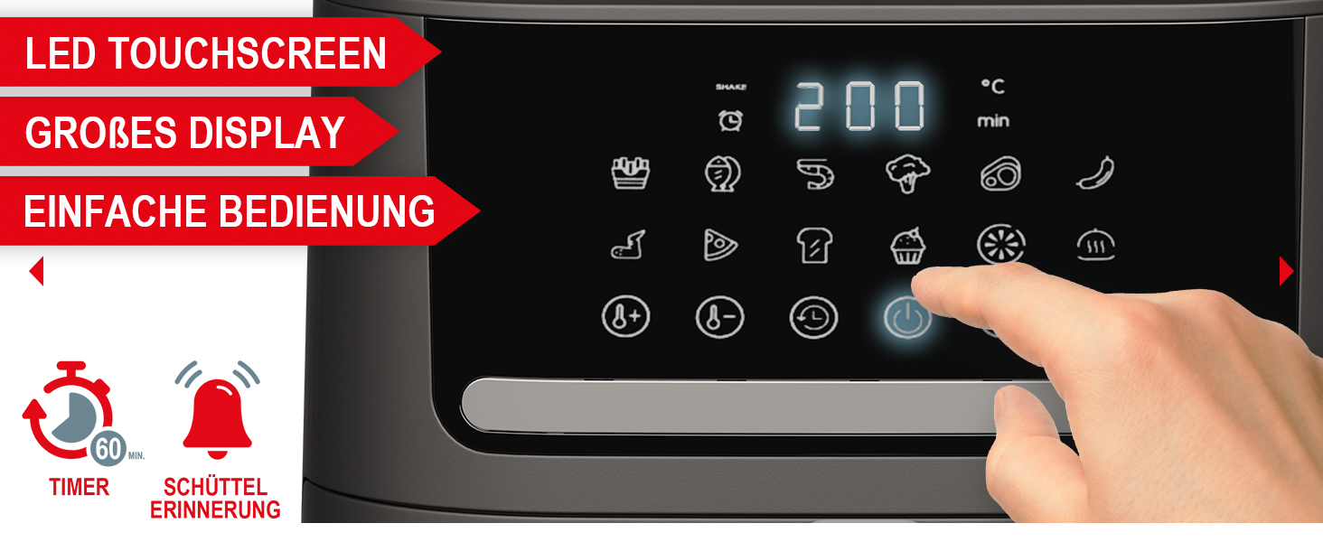 Фритюрниця ONBEST з великим оглядовим вікном та 12 програмами приготування – XL Airfryer об'ємом 6,5 л, 1600 Вт + 100 листів пергаментного паперу для випікання. Готування без олії для 2-5 осіб
