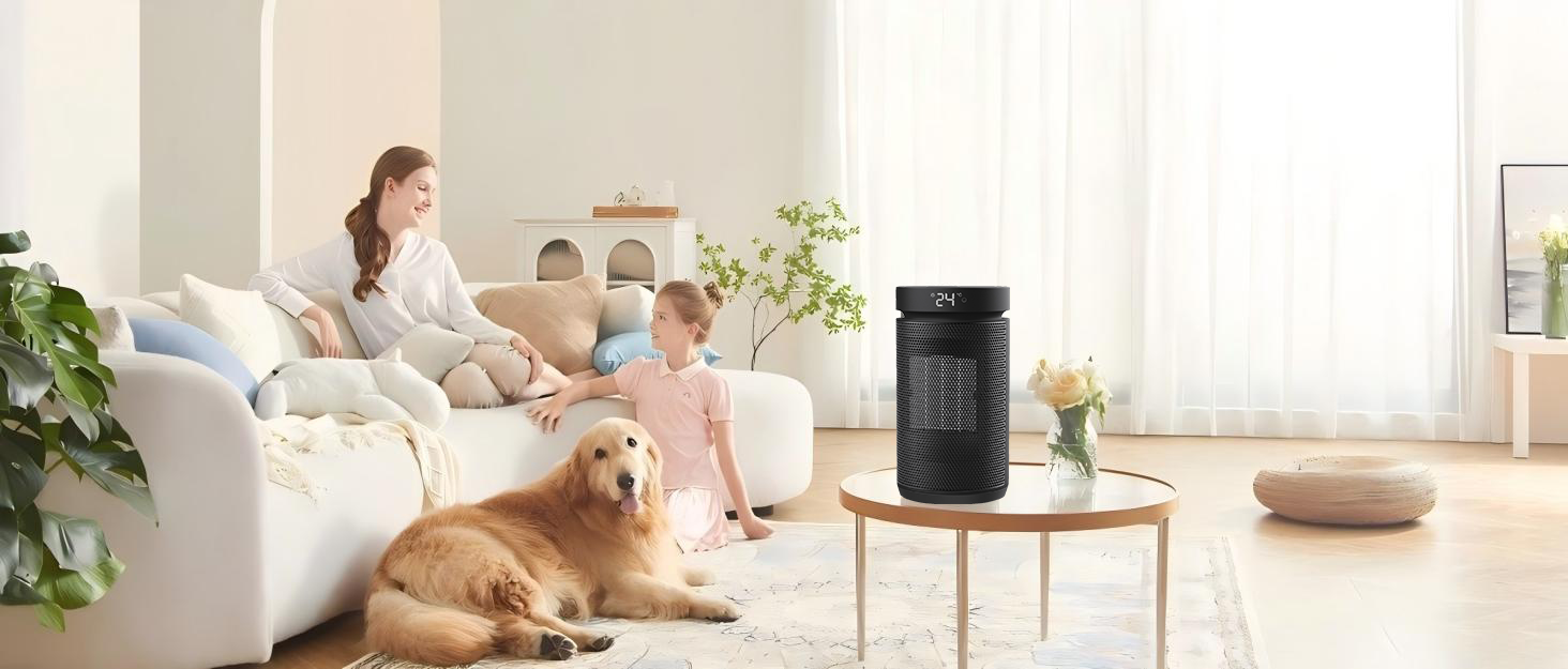 Електричний обігрівач PTC, 2200W, керамічний, з пультом, 4 режими, таймер 12H, термостат, ECO-режим, осциляція 70°, захист від перегріву та перекидання, для дому/офісу, чорний, 61 см