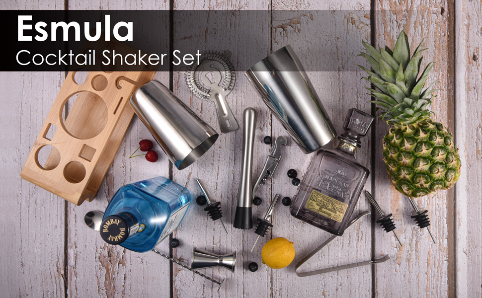 Набір для коктейлів Esmula 550/750 мл, 12 предметів, нержавіюча сталь, професійний набір бармена, подарунок для чоловіків та жінок, стильний набір для домашнього бару + буклет з рецептами
